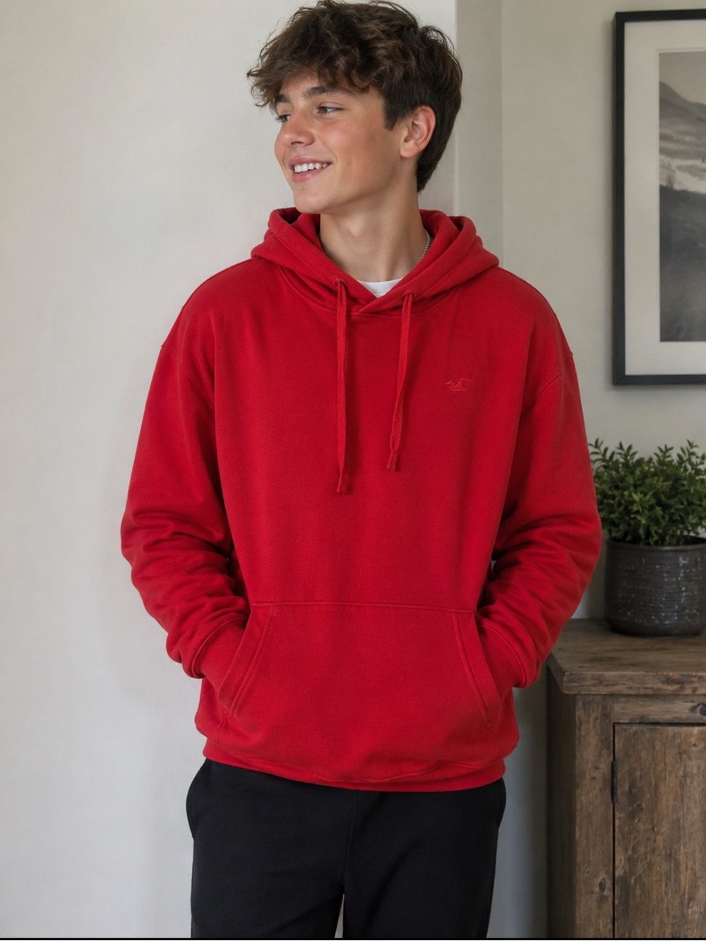 Hollister Red Pullover Hoodie with Kangaroo Pocket